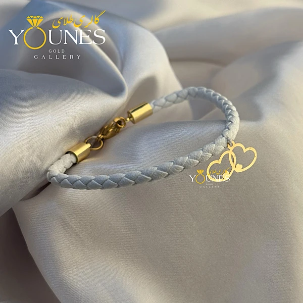 دستبند چرم دوقلبی طلا